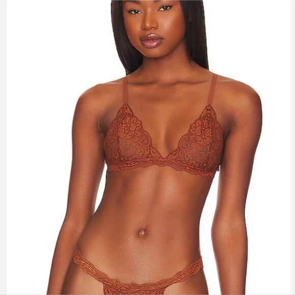 NEW We Are Hah Free People Brown Lace HAH Chi Bralittle Bralette - Picture 1 of 11
